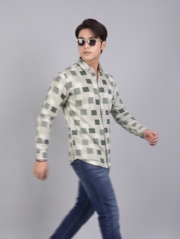 Men's Premium Sage Green Printed Slim Fit Casual Shirt
