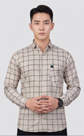 Men's Beige Checked Cotton Shirt | Slim Fit Full Sleeve