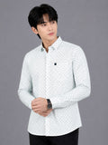 Men's Premium White Micro Print Full Sleeve Cotton Shirt | Slim Fit Casual & Party Wear