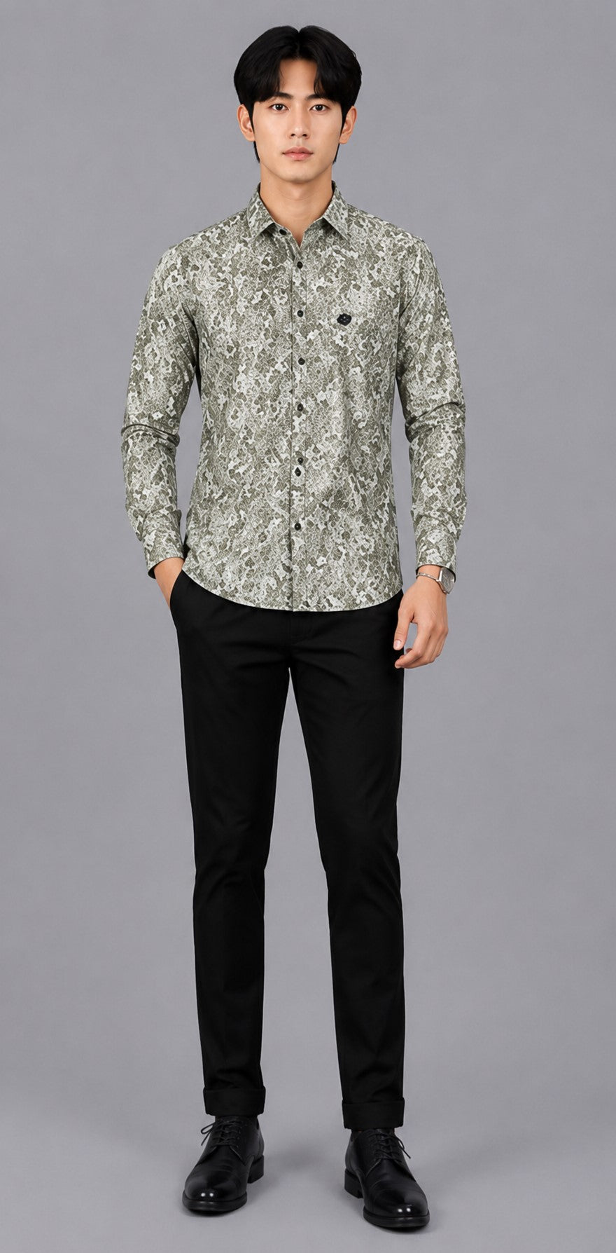 Men's Premium Olive Abstract Print Full Sleeve Cotton Shirt | Slim Fit Casual & Party Wear
