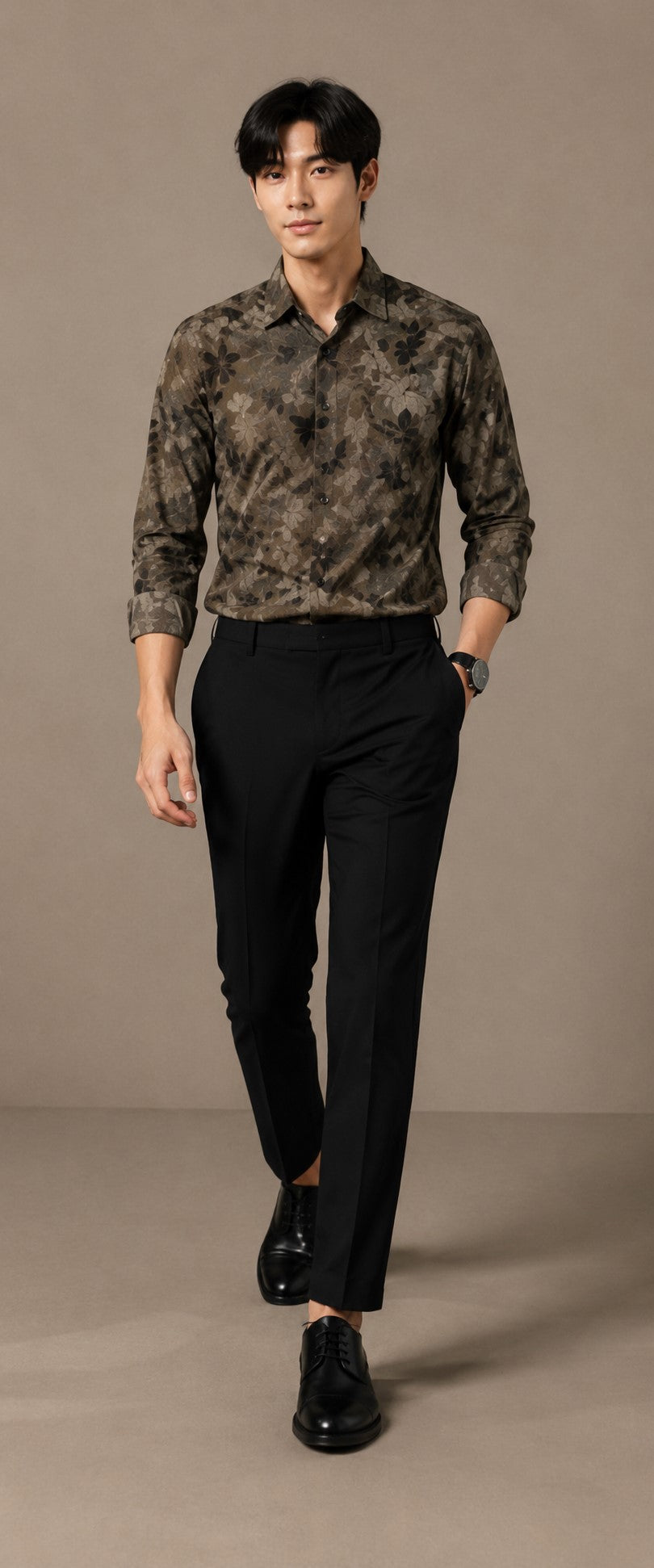 Men's Premium Olive Green Floral Print Full Sleeve Cotton Shirt | Slim Fit Casual & Party Wear