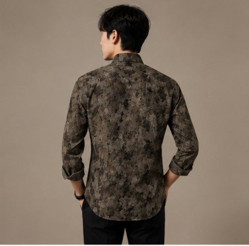 Men's Premium Olive Green Floral Print Full Sleeve Cotton Shirt | Slim Fit Casual & Party Wear