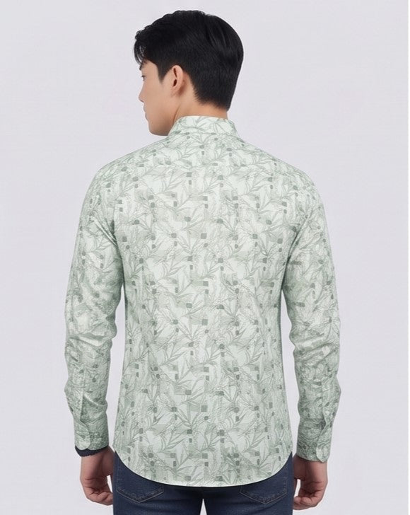 Men's Sage Green Floral Print Cotton Shirt