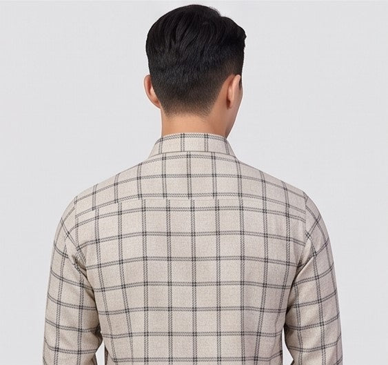 Men's Beige Checked Cotton Shirt | Slim Fit Full Sleeve