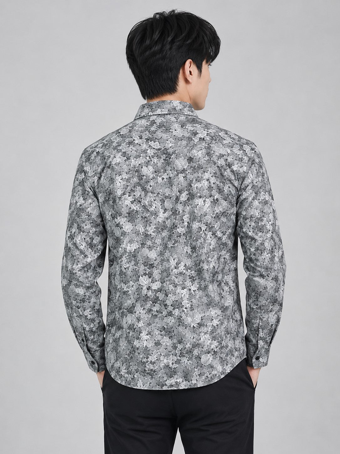 Men's Premium Grey Floral Print Full Sleeve Cotton Shirt | Slim Fit Casual & Party Wear