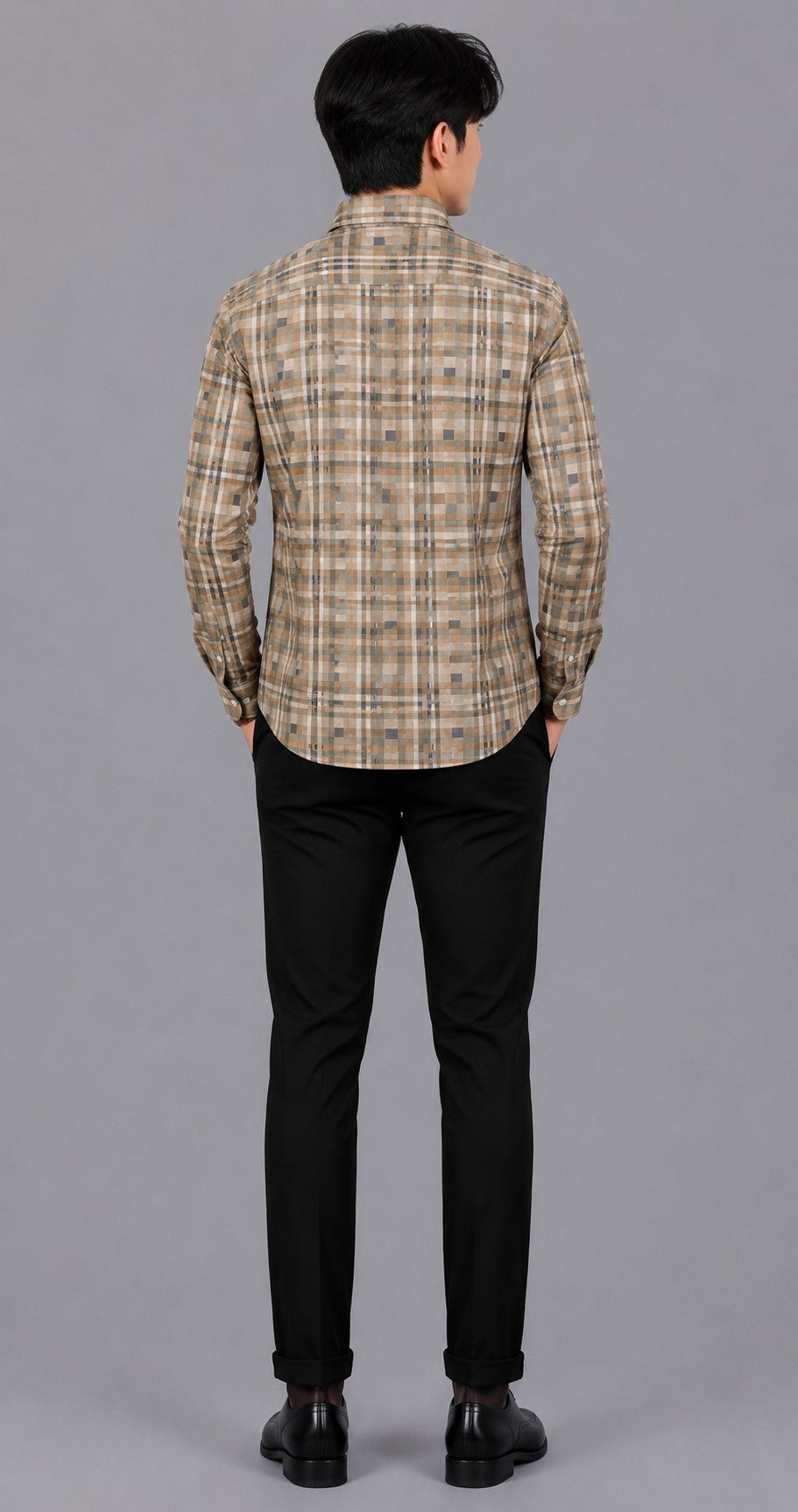 Men's Premium Beige Checkered Slim Fit Casual Shirt