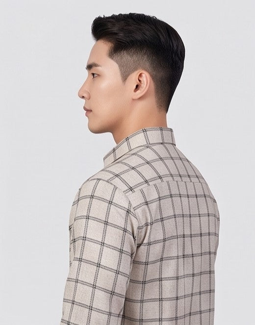 Men's Beige Checked Cotton Shirt | Slim Fit Full Sleeve