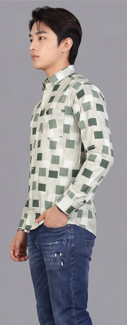 Men's Premium Sage Green Printed Slim Fit Casual Shirt