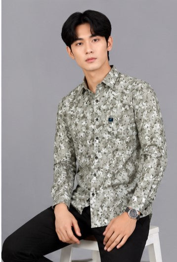Men's Premium Olive Abstract Print Full Sleeve Cotton Shirt | Slim Fit Casual & Party Wear