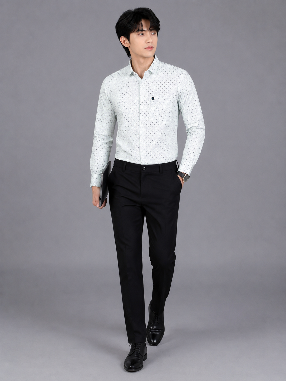 Men's Premium White Micro Print Full Sleeve Cotton Shirt | Slim Fit Casual & Party Wear