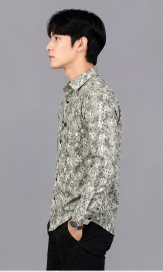 Men's Premium Olive Abstract Print Full Sleeve Cotton Shirt | Slim Fit Casual & Party Wear
