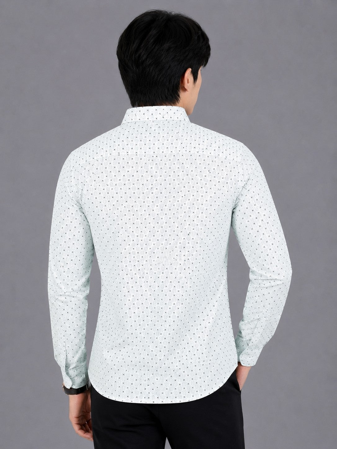 Men's Premium White Micro Print Full Sleeve Cotton Shirt | Slim Fit Casual & Party Wear