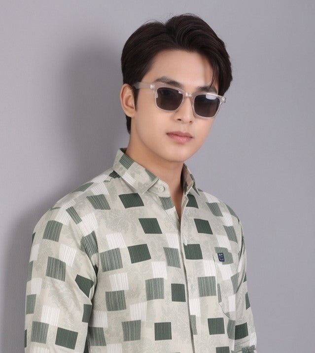 Men's Premium Sage Green Printed Slim Fit Casual Shirt