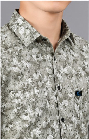 Men's Premium Olive Abstract Print Full Sleeve Cotton Shirt | Slim Fit Casual & Party Wear