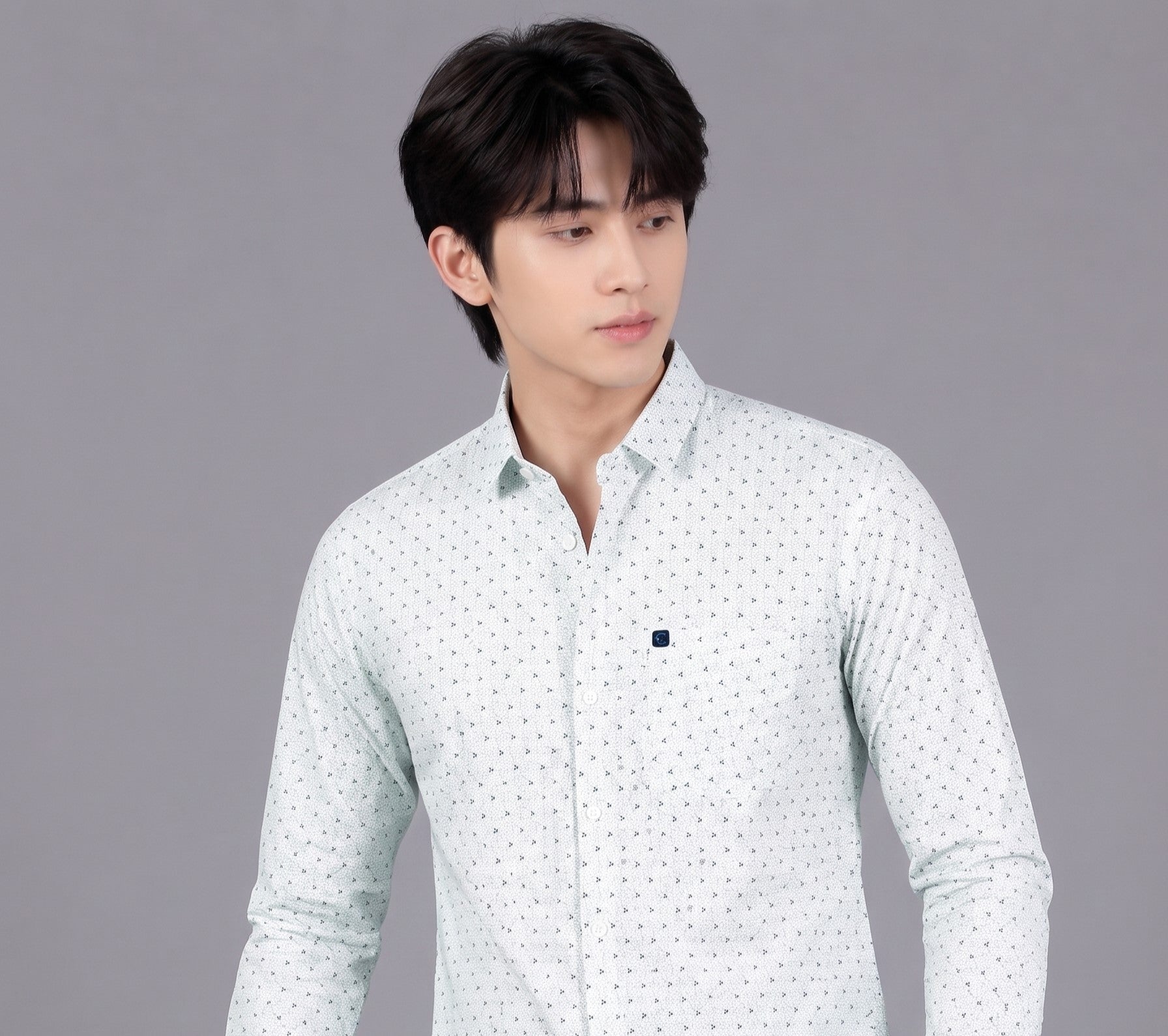 Men's Premium White Micro Print Full Sleeve Cotton Shirt | Slim Fit Casual & Party Wear