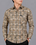 Men's Premium Beige Checkered Slim Fit Casual Shirt