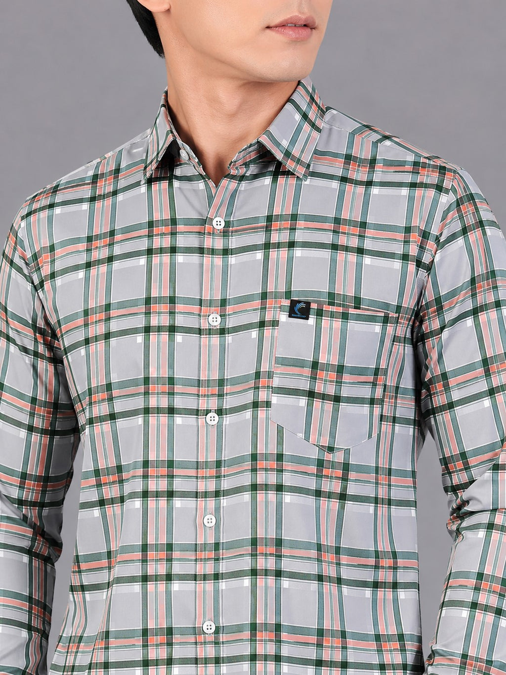 Men's Green Beige Checked Slim Fit Cotton Blend Full Sleeve Shirt