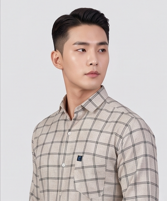 Men's Beige Checked Cotton Shirt | Slim Fit Full Sleeve